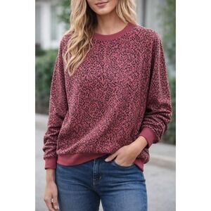 The Nines Hatch Leopard Print Sweatshirt Women Medium Pink Animal Print Pullover